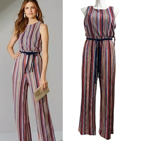 Alex Marie Erin Size 16 Striped Ribbed Wide Leg Palazzo Vacation NEW Jumpsuit - Picture 1 of 11